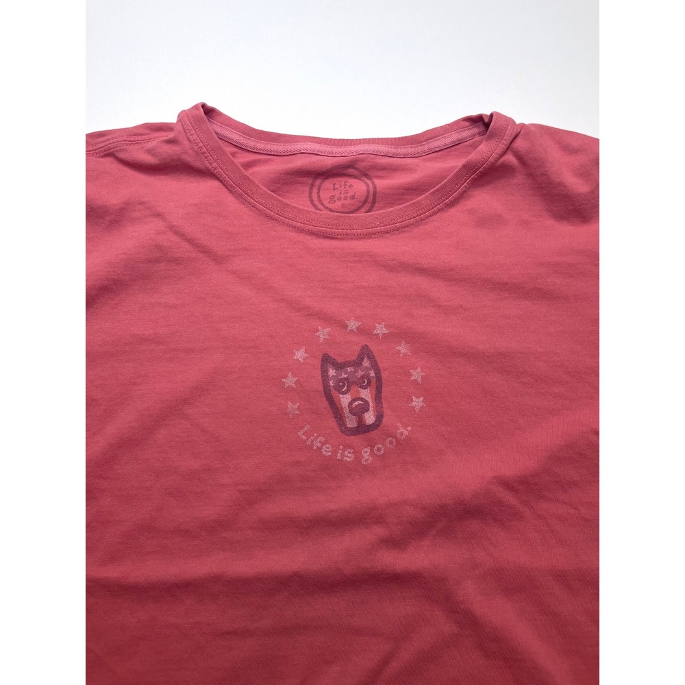 Life is Good Womens XL Red Dog Graphic Tee Short Sleeve Relaxed Fit T-Shirt 0465